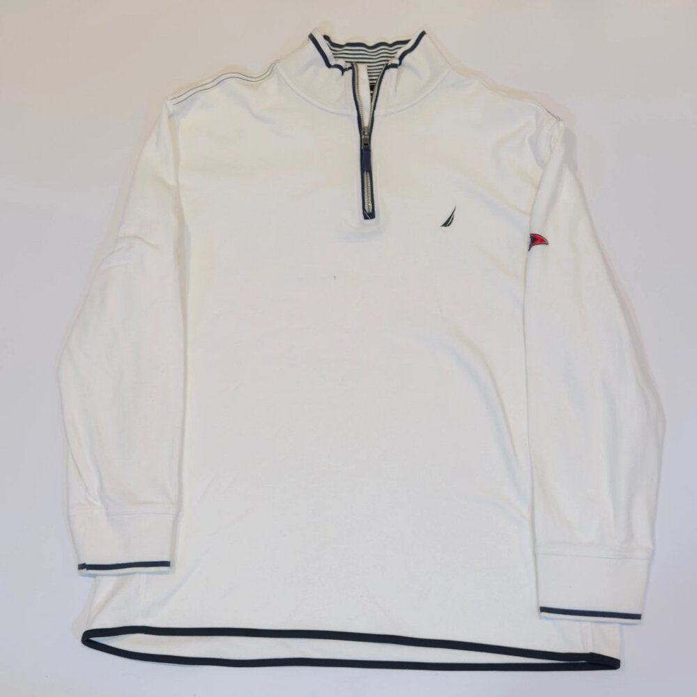 Nautica Men’s XL White Heavyweight Long Sleeve Shirt Cotton Classic Casual Tee